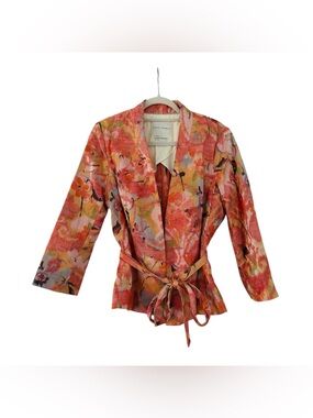 Banana Republic Coral & Pink Floral Tie-Belt Blazer
